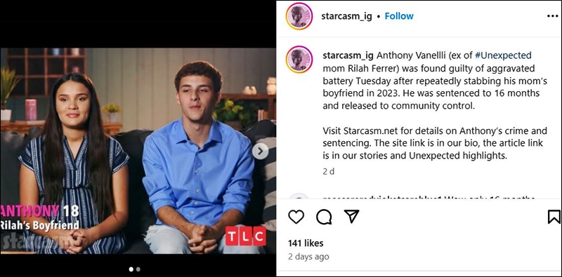 Unexpected alum Anthony Vanelly Sentenced For Stabbing - Starcasm - Instagram