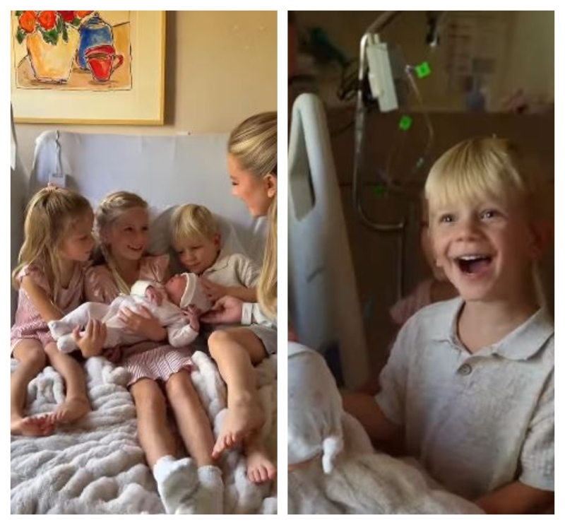 Arie and Lauren's kids meet new baby - Instagram