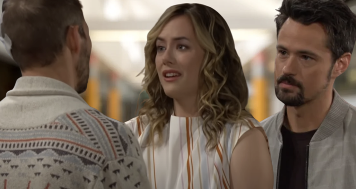 The Bold and The Beautiful: ogan (Annika Noelle) and Liam Spencer (Scott Clifton) and Thomas Forrester (Matthew Atkinson)