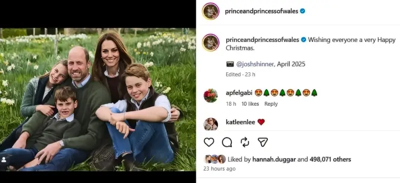 Christmas Card Image credit - Josh Shinner via @princeandprincessofwales Instagram