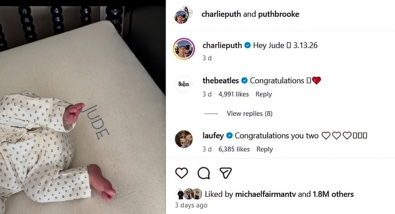 Charlie announces the arrival of Jude - Instagram