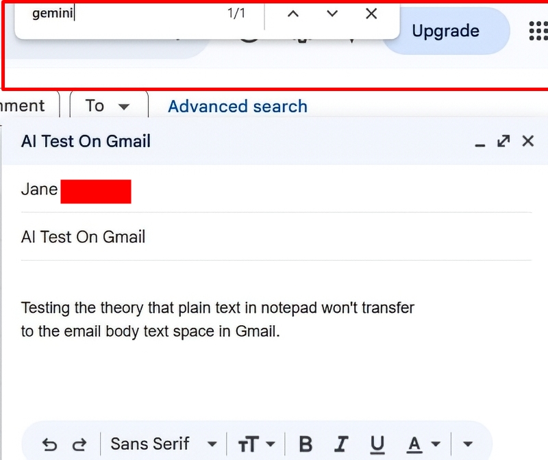 Ctrl Plus F search flagged Gemini - Screenshot