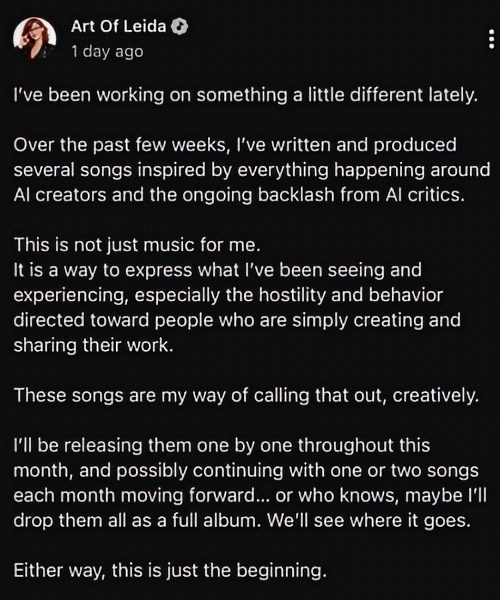 Leida and her AI music post - Instagram