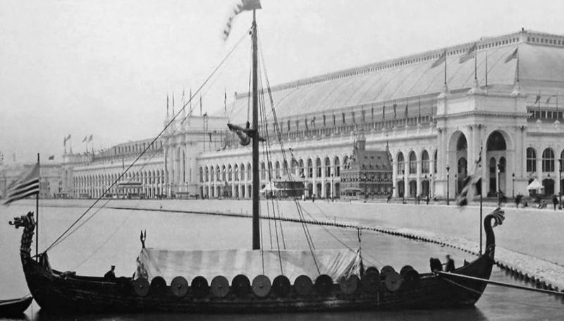 Viking replica Gokstad ship at World's Columbian Exposition at Chicago 1893 AD - CCO Wikimedia