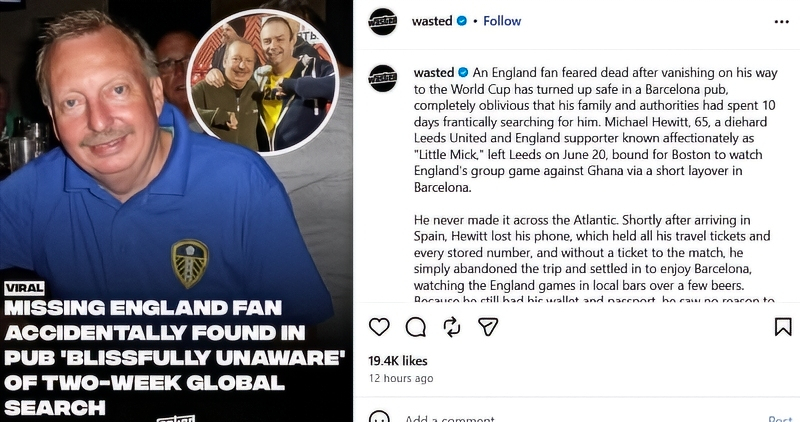 The fun story about Michael the missing football fan via @wasted - Instagram